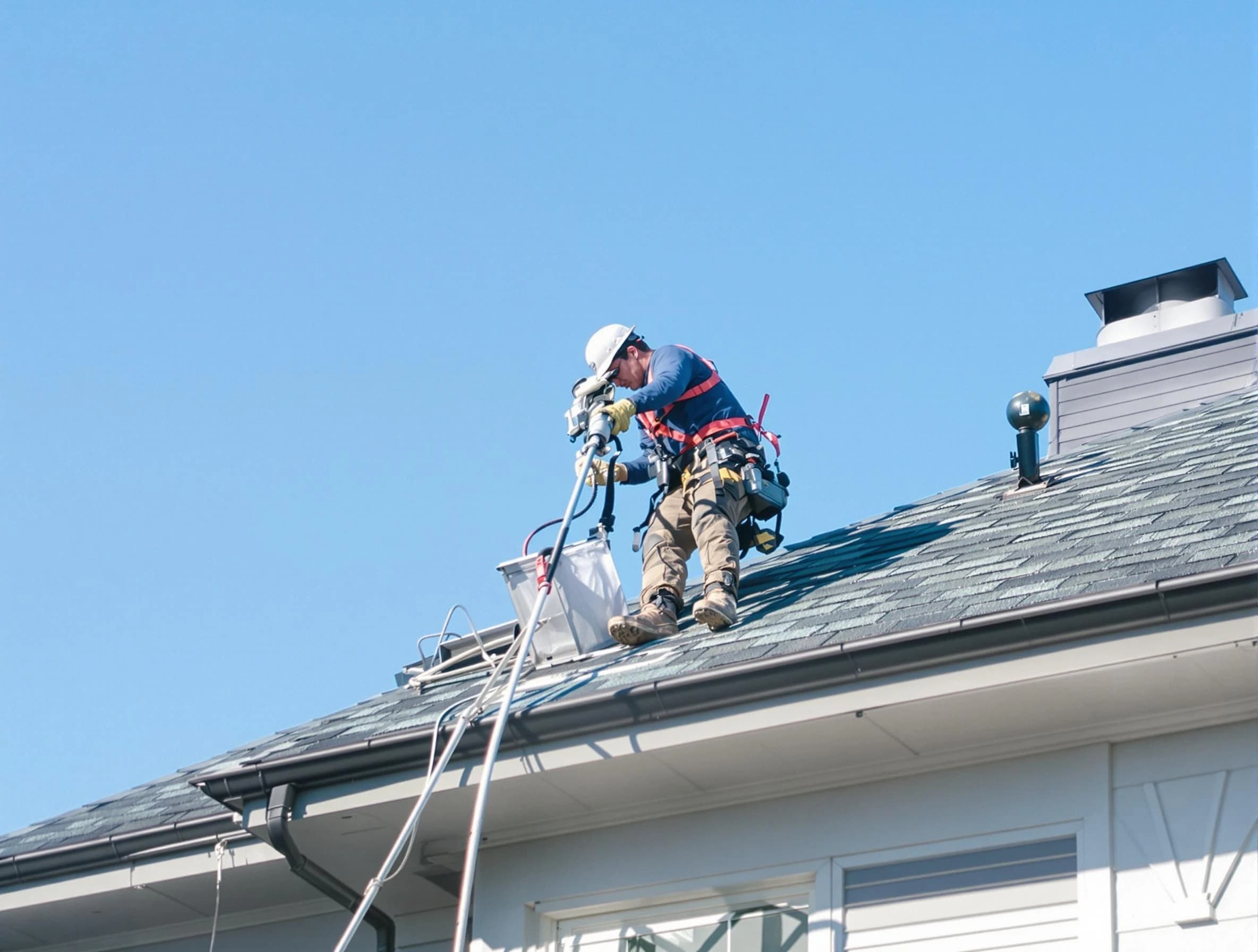 Cumberland Dryer Vent Cleaning certified technician cleaning a roof-mounted dryer vent system in Cumberland