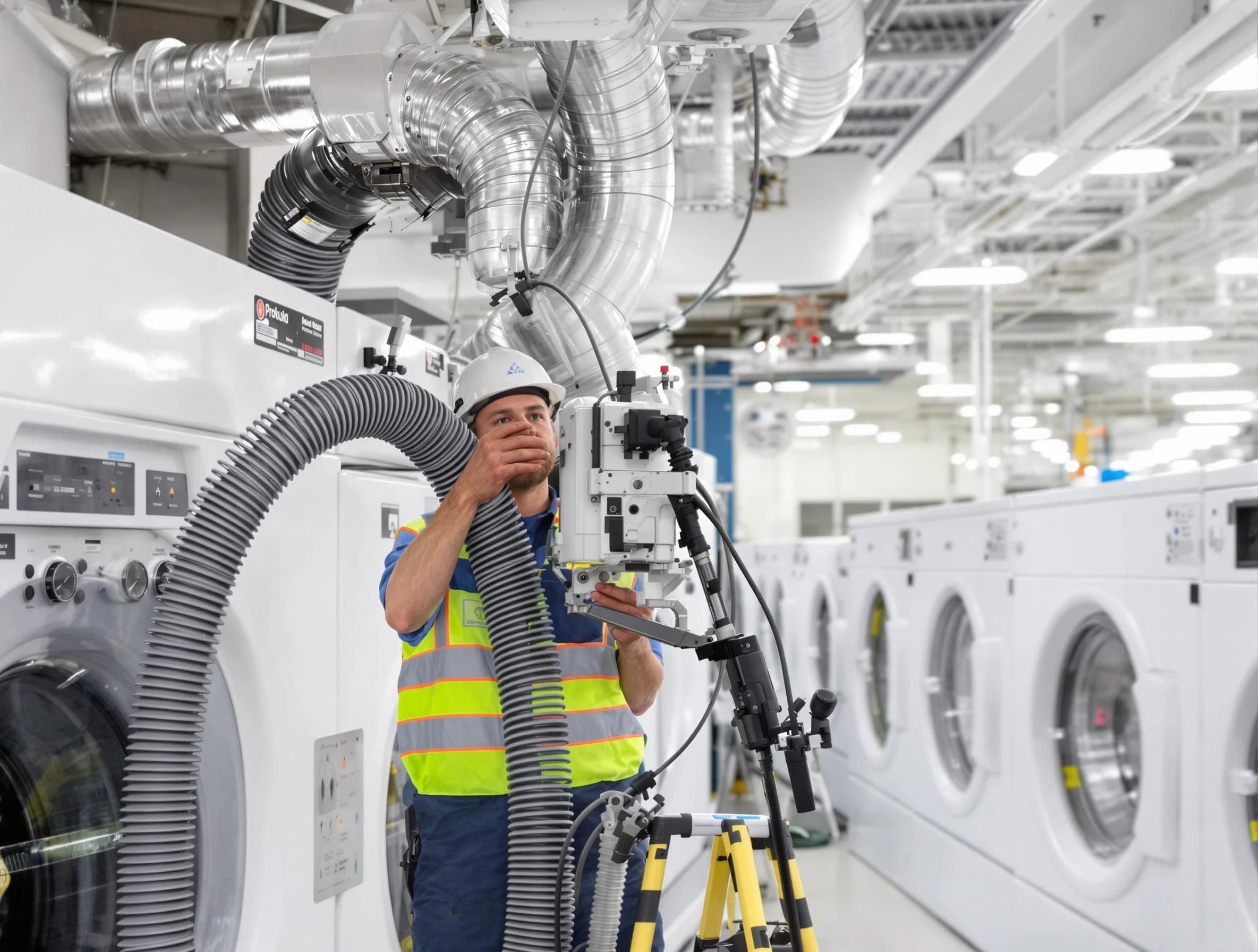 Cumberland Dryer Vent Cleaning team performing commercial-grade dryer vent cleaning at a business facility in Cumberland