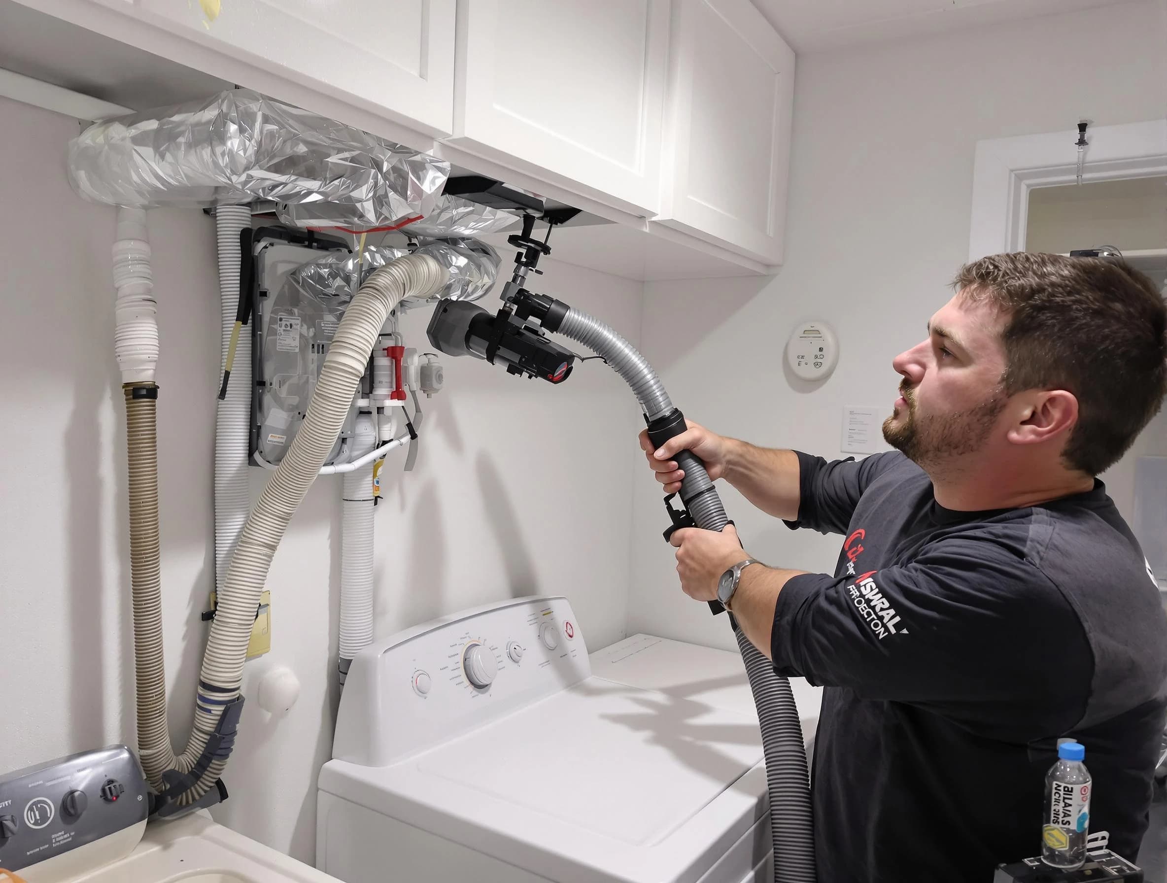 Cumberland Dryer Vent Cleaning certified technician performing safety-focused gas dryer vent cleaning in Cumberland